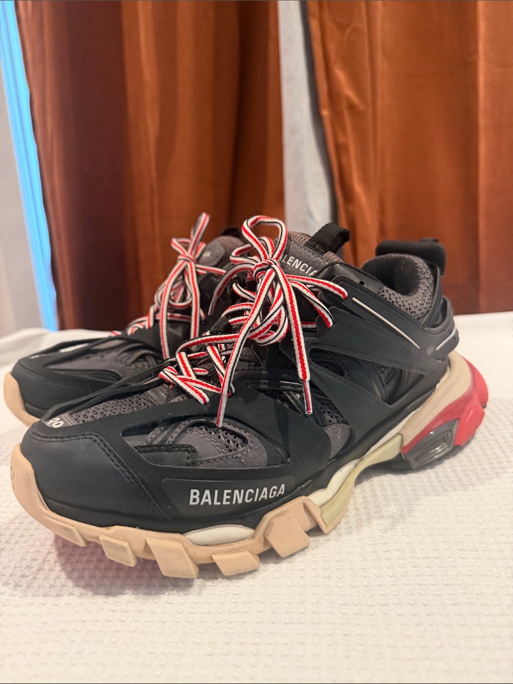 Balenciaga Black Red and Beige Track Sneakers